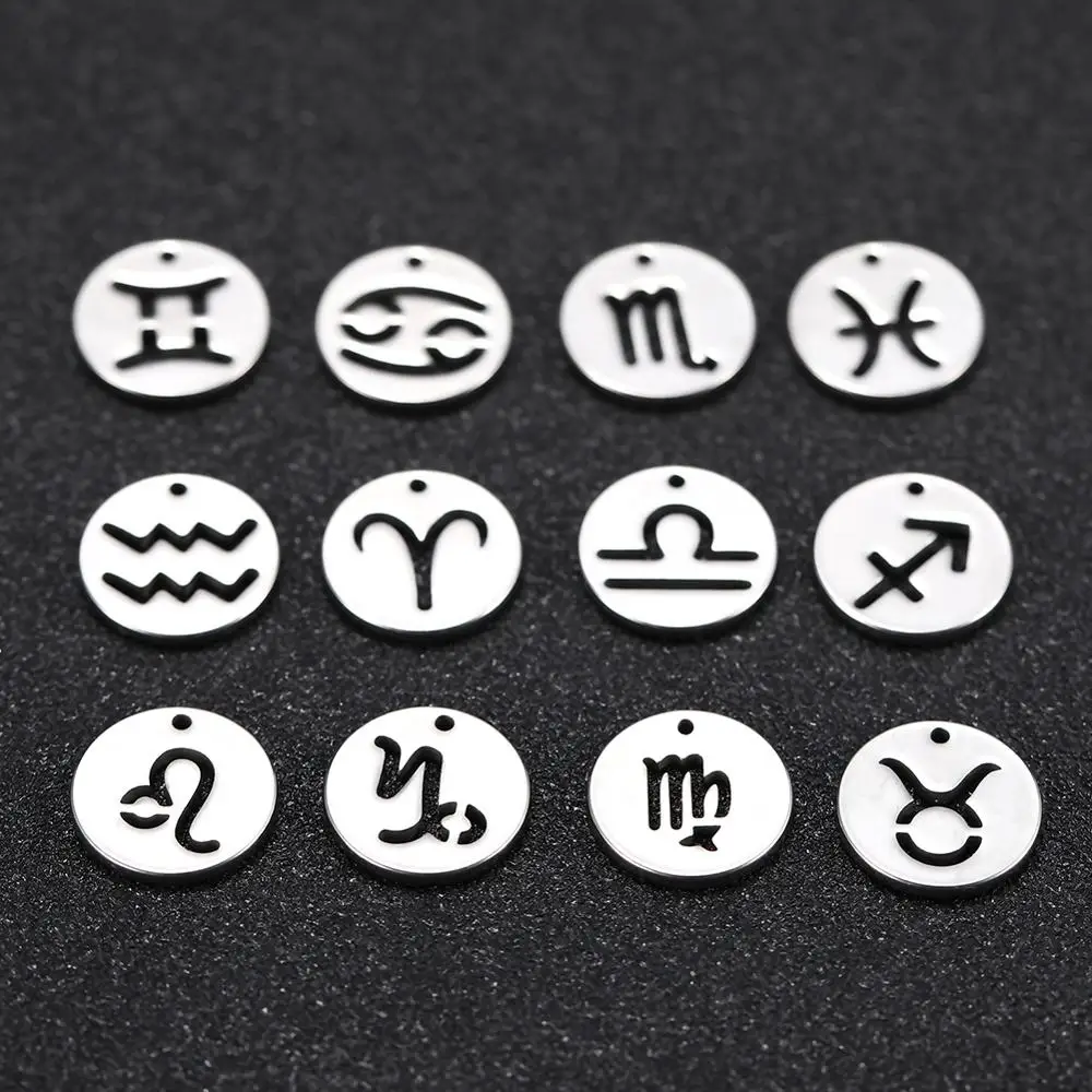 Teamer 12pcs Zodiac Floating Charms Stainless Steel Constellation Pendants