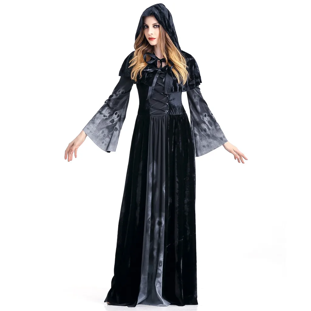 Costume - Vintage Witch Long Sleeve Maxi Dress Halloween Cosplay Costume
