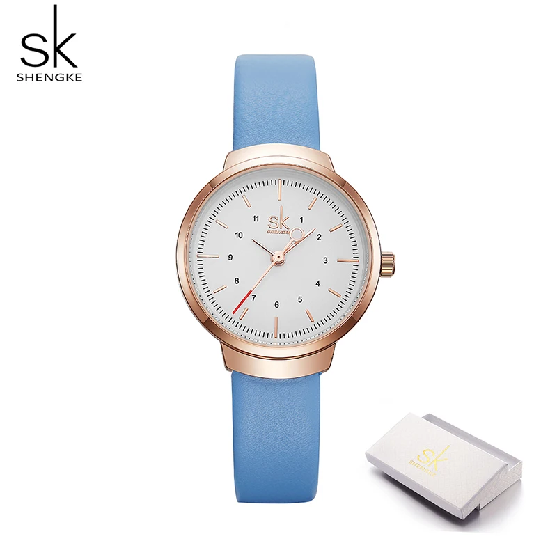 SHENGKE, креативные модные кварцевые часы, роскошные кожаные часы для женщин, Reloj Mujer, женские наручные часы, relogio feminino - Цвет: blue with box
