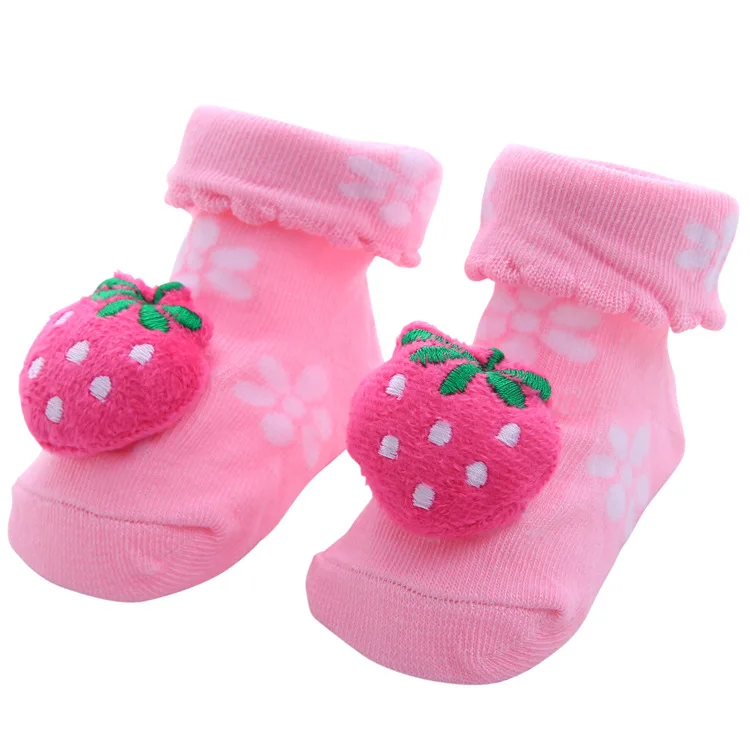 pink strawberry Хлопковые носки для малышей с героями мультфильмов; нескользящие носки-тапочки; носки для малышей - Цвет: pink strawberry