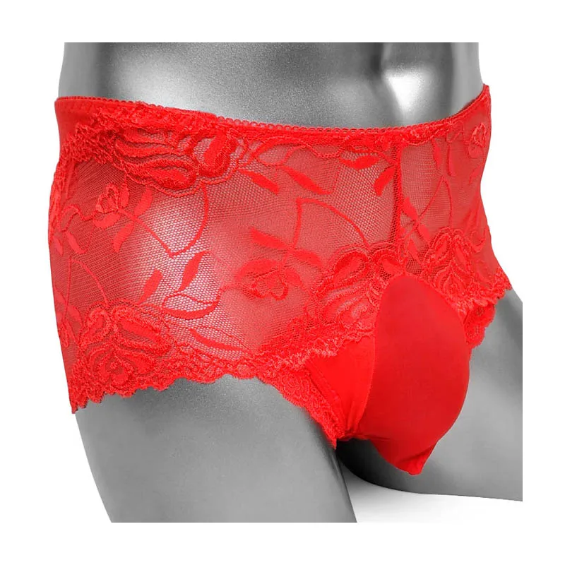 Lace Sissy Pouch Panties See Through Mesh Floral Lace Sexy Mens Boxer Shorts Bulge Pouch Underwear Male Lingerie