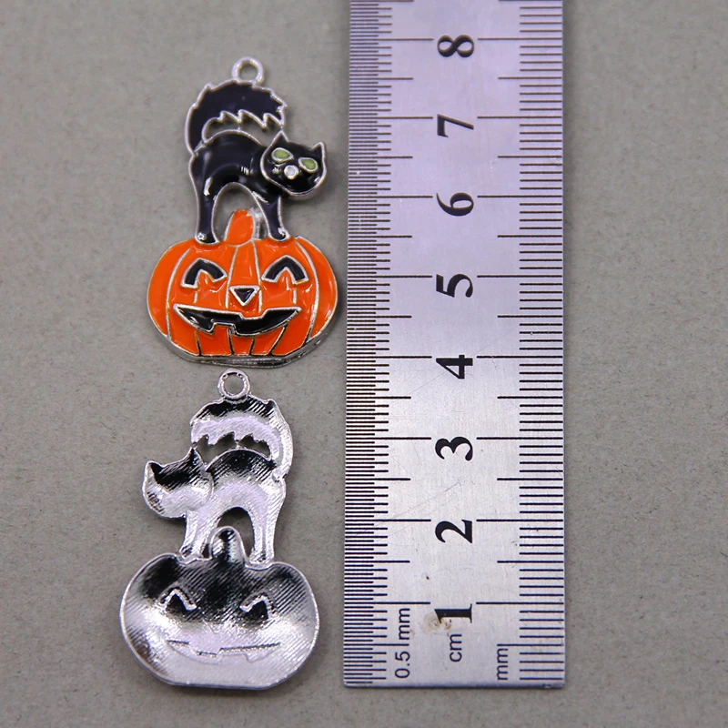 50pcs 39*24mm Cute Halloween Charms Jewelry Making Enamel Bat Pumpkin Ghost Charms Pendants for DIY Necklaces EarringsAccessorie