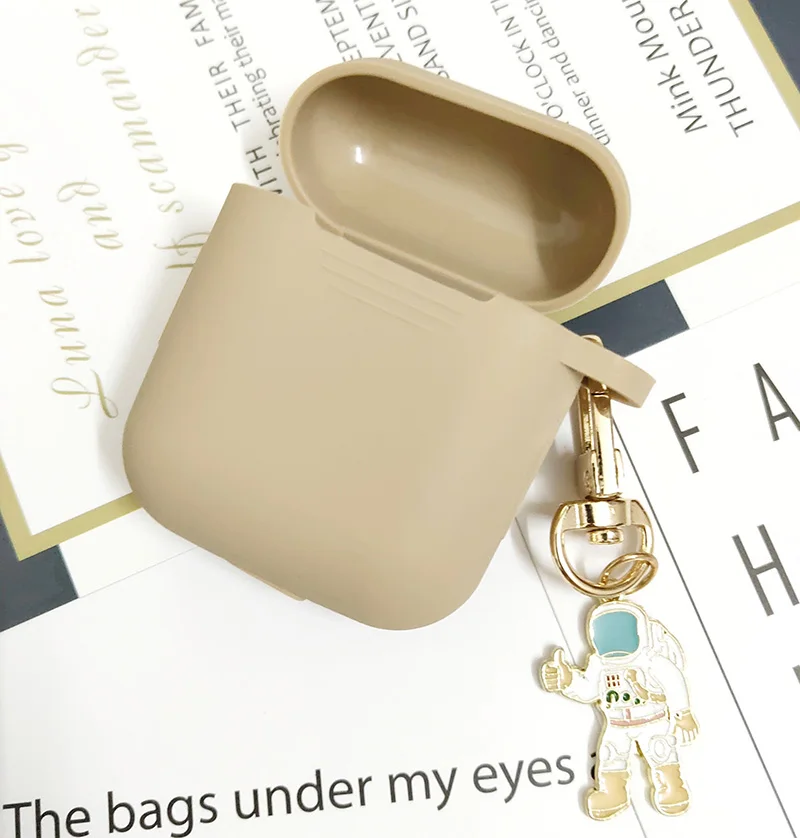 Cute Khaki A Милый космический астронавт, космонавт, брелок для Apple Airpods, чехол, аксессуары, чехол для наушников, силиконовый защитный чехол, коробка, защита от потери - Цвет: Cute Khaki A