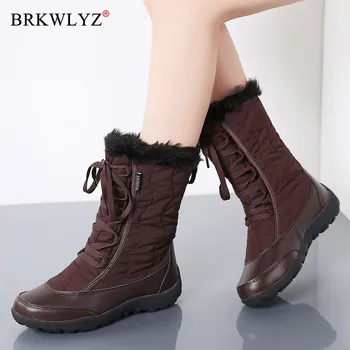 

High Quality Women Winter Wedges Snow Boots Shoes Ladies Plush Mid-Calf Boots Women Warm Non-slip Waterproof Snow Boots