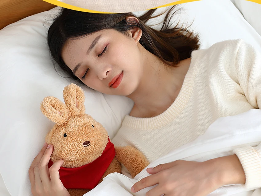Rubber Hot Water Bottle with Plush Rabbit Cover, 620ml, Cute Water Injection Hand Body Warmer Bag Great for Pain Relief