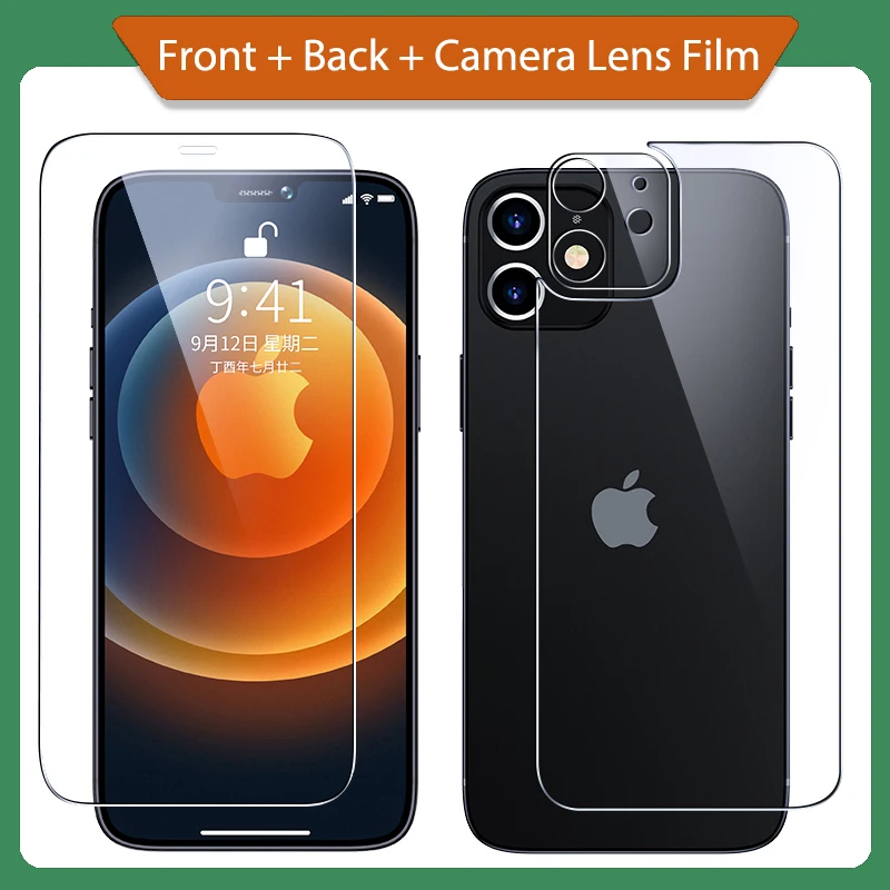 

RUZSJ 3 in 1 Full Cover For iPhone 11 Screen Protector 12 Pro Max Back Tempered Glass On For iPhone 11 Pro Max Camera Lens Film