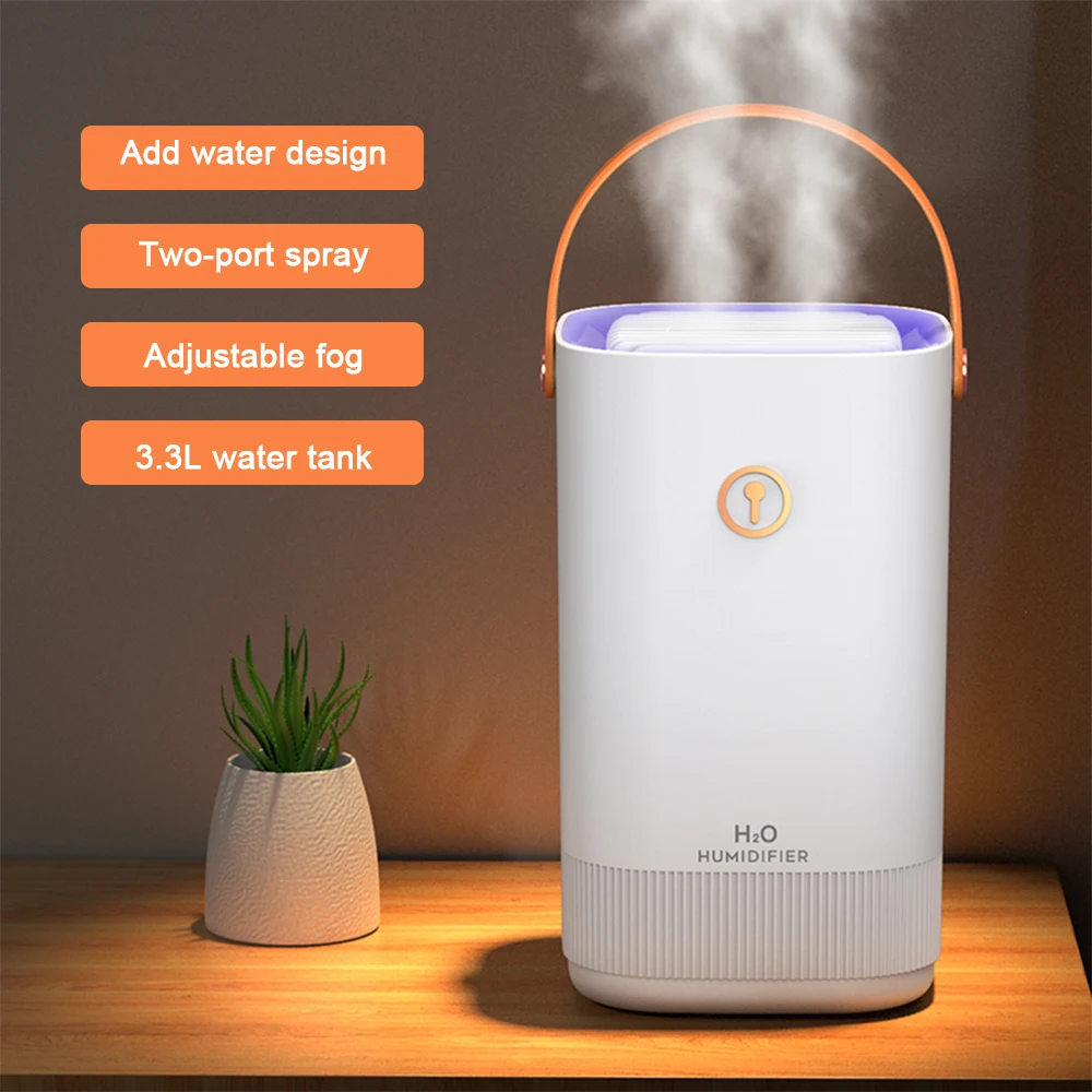 3L Cool Mist Humidifiers, Diffuser for Essential Oils,Quiet Ultrasonic  Humidifier for Bedroom,Large Home,Baby Room,Plant,Up to 50 Hours Time with  Adjustable Double Spray,Colorful Lights,Easy to Clean 