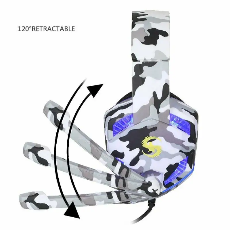Camouflage Gaming Headsets Big Headphones with Light Mic Stereo Earphones Deep Bass for PC Computer Gamer Laptop PS4 New X BOX