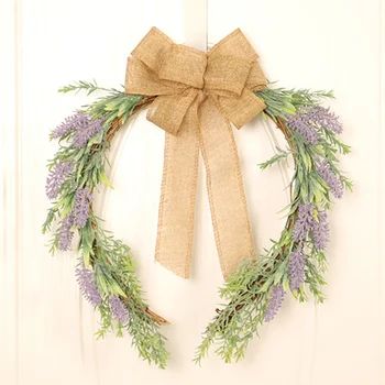 

Lavender Horseshoe Garland Wreath Simulation Flocking Lavender Decorative Bowknot Plant Wall Hanging Decoration
