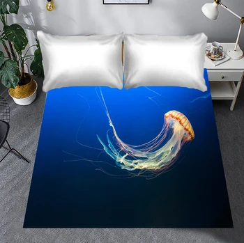 

3D Printing Ocean Jellyfish Flat Sheets Bedding Sheet Sea Animals Twin Bed Sheet Queen King Size Bedroom Blue Bed Cover Sheets