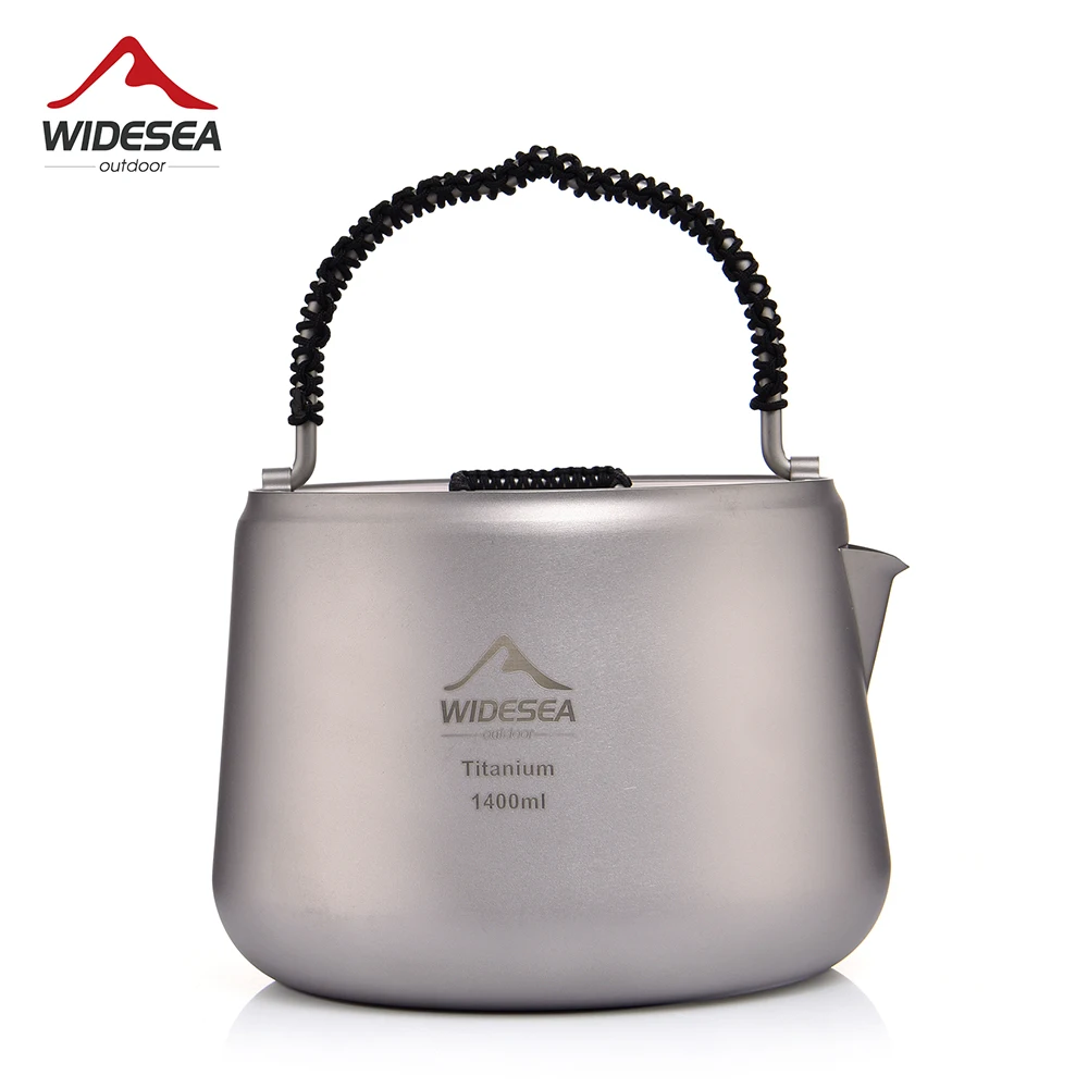 Widesea Camping 1.4 L Titanium Kettle Outdoor Tea Coffee Kettle Tableware Pot Equipment Supplies Tourist Dishes Hiking Cooking