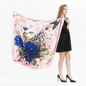 

130*130cm TOP Silk Flower Floral print Scarves Women Foulard Square Hijab Scarf Ladies Shawl wrap muffler pareo female hijab