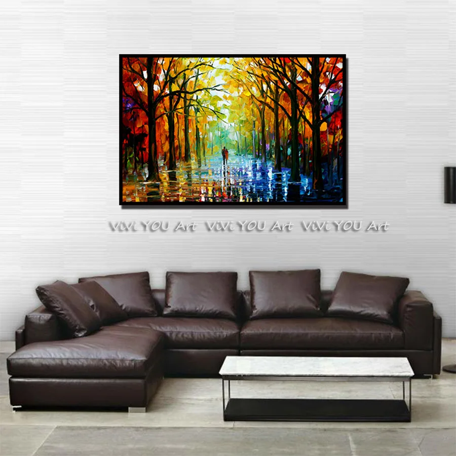 Colorful-Palette-Knife-Oil-Painting-Prints-on-Canvas-Raining-Street-Giclee-Print-Canvas-Painting-Wall-Art (2)