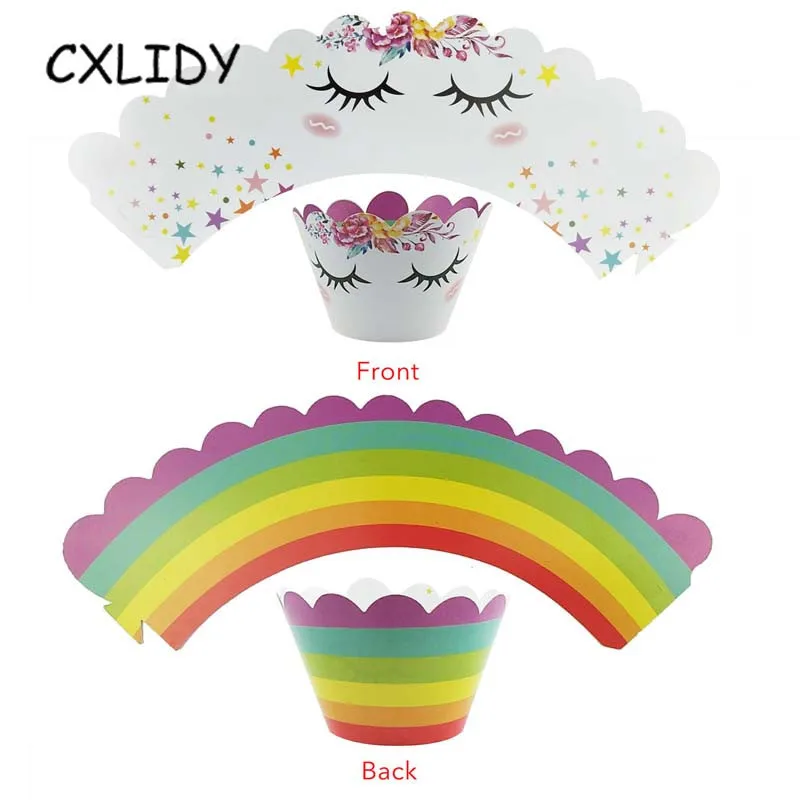 Rainbow Unicorn Cupcake Wrappers Cake Topper Happy Birthday Party Cake Decorations Kids Baby Shower Unicorn Party Supplies GM001 (37)