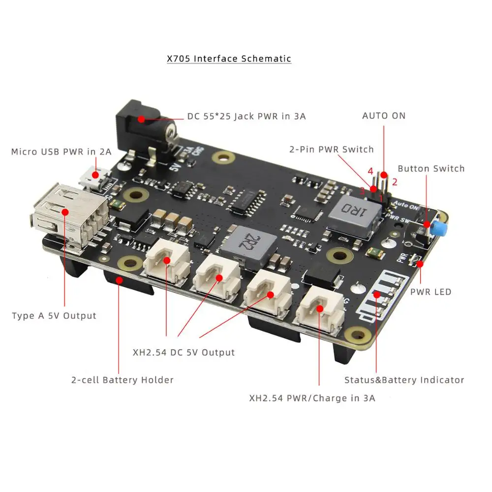 X705 UPS HAT 18650 Power Max 5 1 V 8A Выходная Плата расширения умный источник бесперебойного