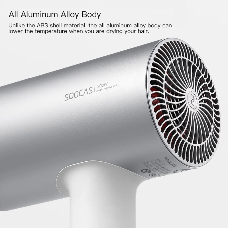 Профессиональный электрический фен для волос Xiaomi SOOCAS H3S с отрицательными лонами, быстросохнущая насадка 1800 Вт для всей семьи