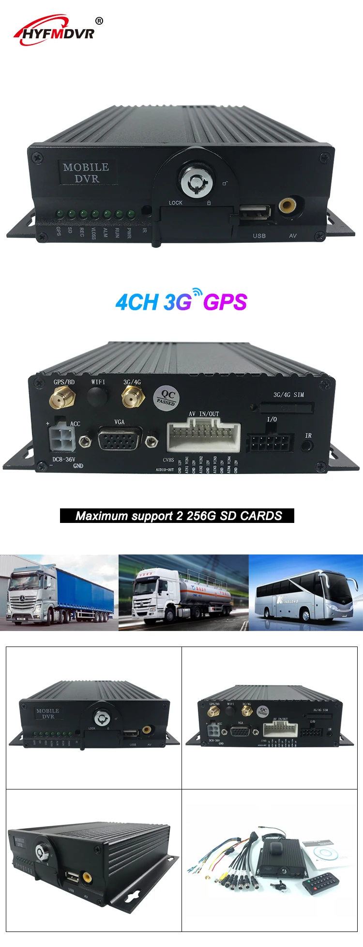 HYFMDVR 4CH 3g gps 1080P мобильный видеорегистратор 2 Разъемы для sd‑карт MDVR для видеонаблюдения автомобиля