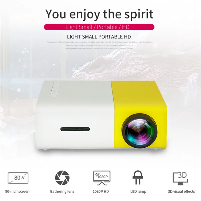 

YG300 Portable Projector LED Projector 600 Lumens 320x240 Pixels Mini Projector HDMI USB Home Theater Projector LED Media Player