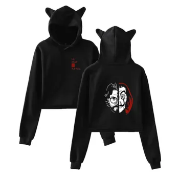 

La Casa De Papel Crop Top Hoodie Money Heist House of Paper Kawaii Cat Ear Cropped Hoodie Sweatshirt Streetwear Hip Hop Clothing