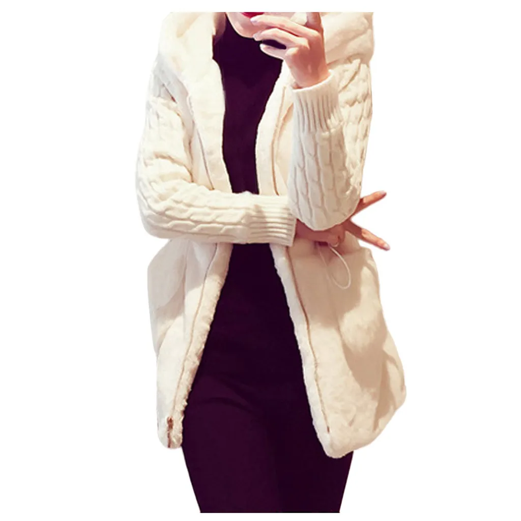 winter warm women Faux Fur Coat Women Winter Cardigan Knitting Plush Hoodies Jacket Warm Outerwear Coat#D