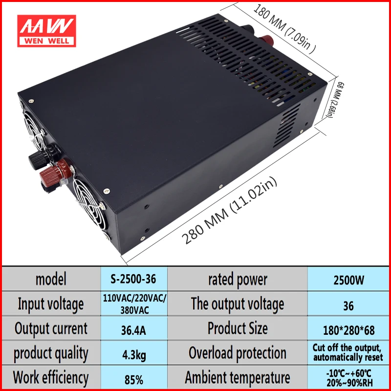 Высокомощный импульсный источник питания 2500w36v70a постоянный ток постоянного напряжения тока напряжение регулируется с цифровым дисплеем