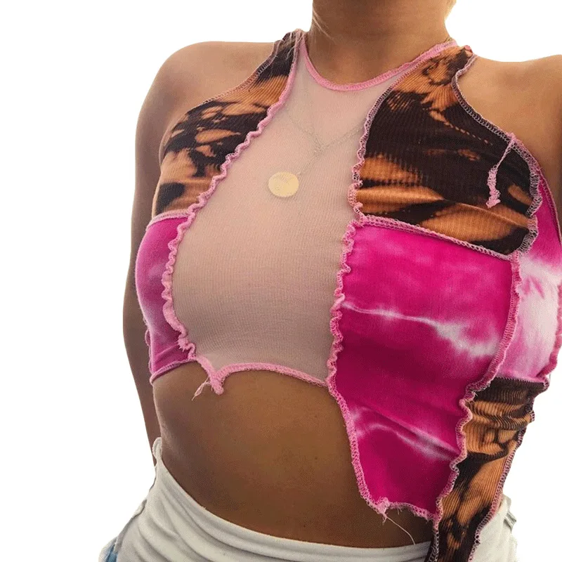 Сексуальный сетчатый прозрачный асимметричный укороченный топ Осенний женский