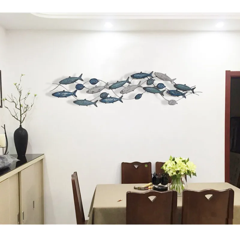 Mediterranean Wrought Iron Children's Room Wall Decor Fish Group Creative Home Living Room Hotel TV Background Wall Decor M3216