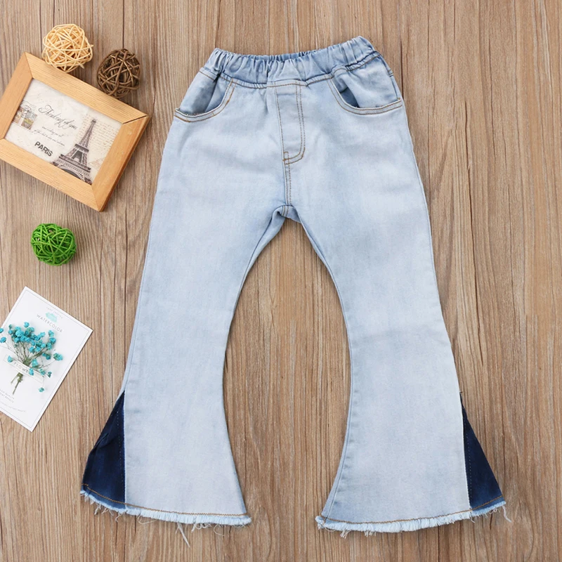 Toddler Kids Baby Girls Wide Leg Denim Bell-Bottoms Long Flare Pants Trousers Jeans Hot Sale Girls Pants