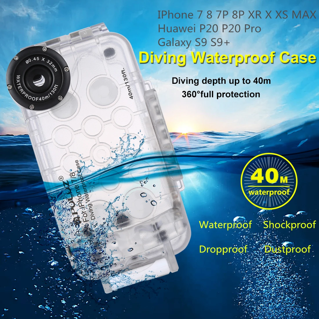 40 м/130 футов водонепроницаемый корпус для дайвинга фото видео iPhone 7 8 7P 8P XR XS MAX huawei