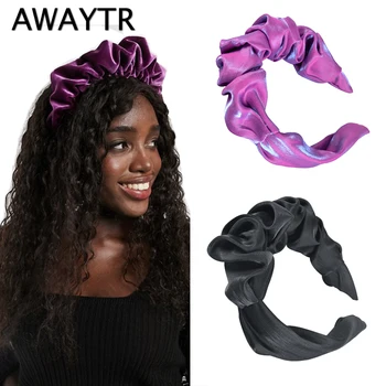 

AWAYTR New Chiffon Bright Silk Headband For Women Hair Hoop Solid Fold Fashion Simple Hairband Ladies Hair Accessories