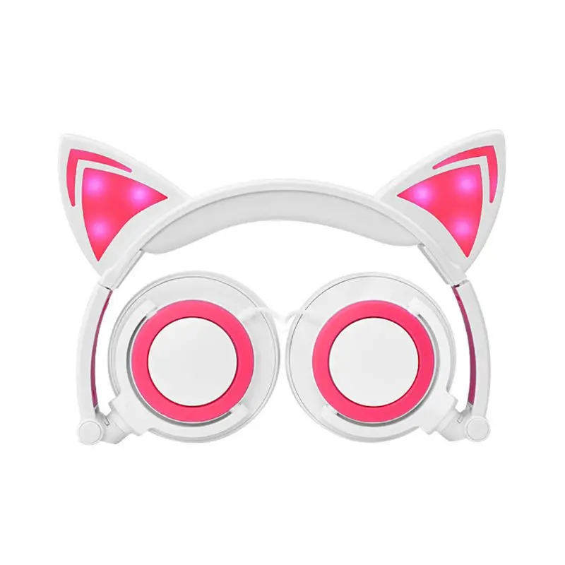 Foldable Portable Safe Wired Kids Gaming Headsets Glowing Cat Ears Headphones R2JB
