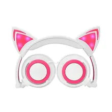 Foldable Portable Safe Wired Kids Gaming Headsets Glowing Cat Ears Headphones R2JB