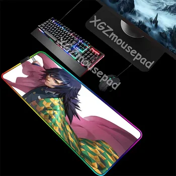 

XGZ Large RGB Gaming Mouse Pad Black Lock Edge 3D Anime Tomioka Giyuu Custom Computer Keyboard Desk Mat Rubber Stripe Non-slip