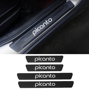 

4pcs PU Carbon fiber Door Sill Scuff Plate Guards Stickers Protector Trim For Kia Picanto 2004-2017 2018 2019 Accessories