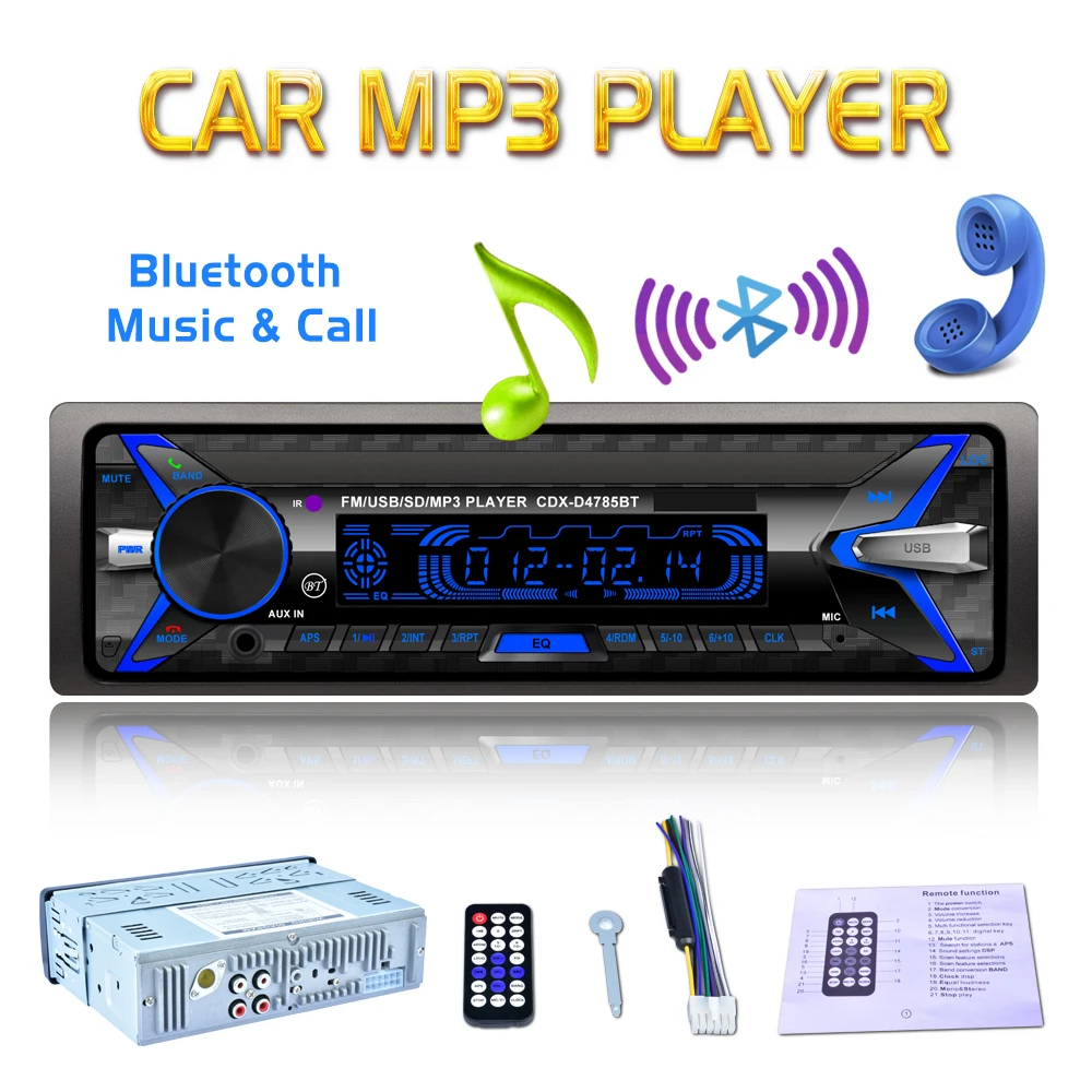 

Colorful Bluetooth Car MP3 Player Universal U Disk Card Machine Detachable Panel D4785 Audio Player Remote USB / SD / MMC