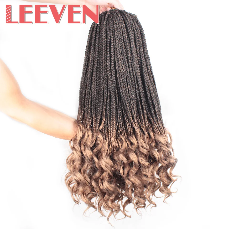Leeven, 24 дюйма, синтетические вязанные волосы, без узлов, микро богиня, коробка, косички с завитками, Омбре, черный, коричневый, плетение волос