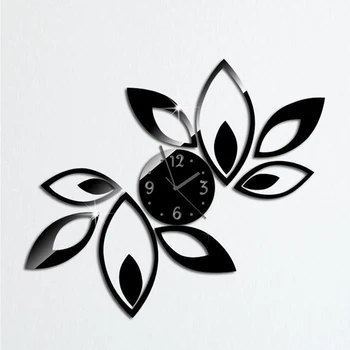 

New 3D Clocks Silver Black Big Flower Quartz Acrylic Mirror Wall Clock Mode Modern Design Luxury Watch Free Shipping