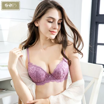 

Women Sexy Lace Bra Lingerie Underwear Sets Push Up 3/4 Cup Gathering Lady Female Deep V Flower Brassiere & Brief Panties Set