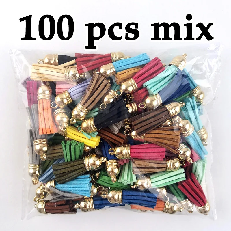 (100 Pcs/pack) 38mm Golden Hat Tassel Vintage Leather Fringe For Purl Macrame DIY Jewelry Keychain Cellphone Straps Pendant