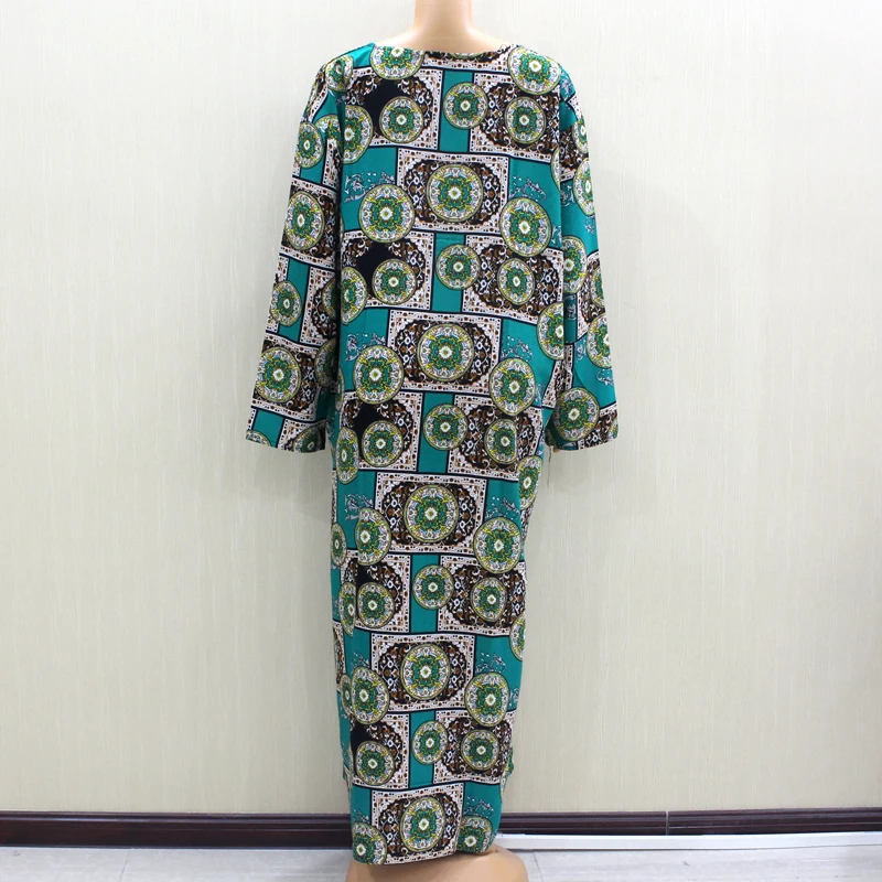 Ethnic Style Vintage Printed Women Maxi Dresses Cotton Long Sleeve Autumn Winter African Dresses with Scarf