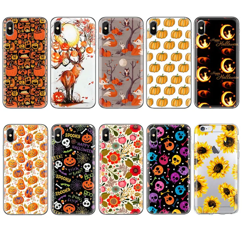

Autumn Orange Halloween Corn fox phone Case For iPhone 5S SE 6s 7 8 plus XR XS MAX X P20 pro Fall pumpkin Soft TPU Silicone Case