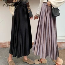 Модная плиссированная юбка с высокой талией для женщин в студенческом стиле, однотонная Свободная юбка с эластичной резинкой на талии, Женская Осенняя новая замшевая юбка для женщин