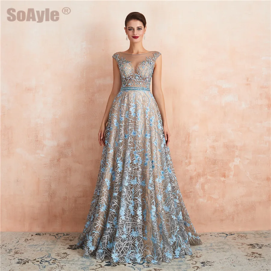 SoAyle Evening dresses Lebanon Beaded Sleeveless Vestidos Glitter Sparkling Evening Dress Long