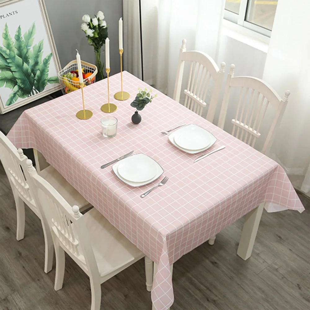 PEVA Tablecloth Plastic PVC Rectangula Grid Printed Waterproof Oilproof Kitchen Dining