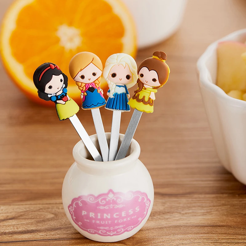 Cute Cartoon Princess Stainless Steel Dessert Fruit Forks 6pcs/Set With Holder Set
