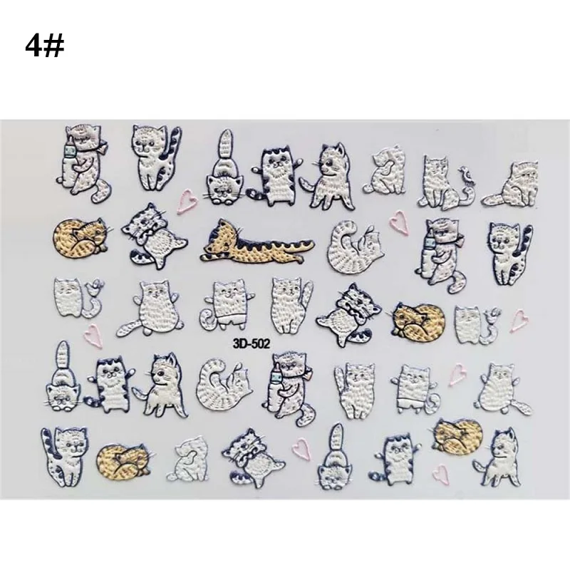 1 лист 3D акриловые Выгравированные часы наклейки для ногтей рельефные 3D снежинки дизайн переводные наклейки для ногтей Декоративные животные - Цвет: 04