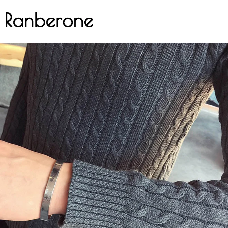 Ranberone новый свитер с высоким воротом мужской шерстяной вязаный пуловер для