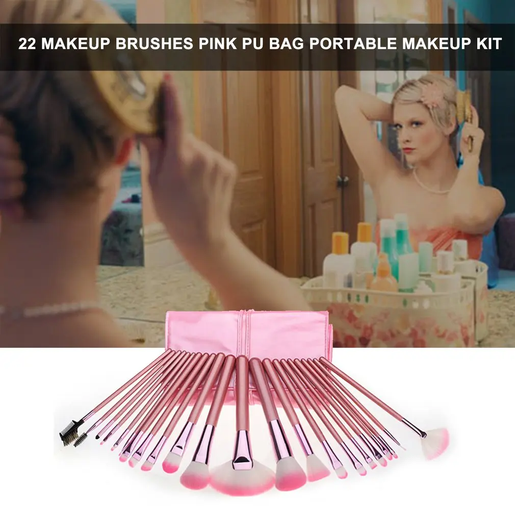 Places For Professional Makeup Brushes And Tools 22 Makeup Brush Pink Pu Bag Portable Makeup Kit 5