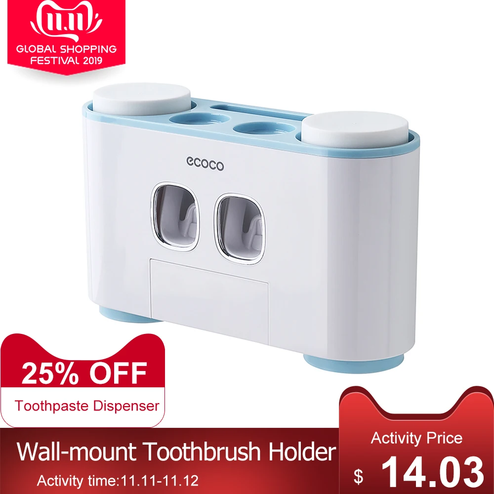 

Wall-mount Toothbrush Holder Toothpaste Dispenser Bathroom Accessories With Toothbrush Cup Tooth Brush Holder Bathroom Storage
