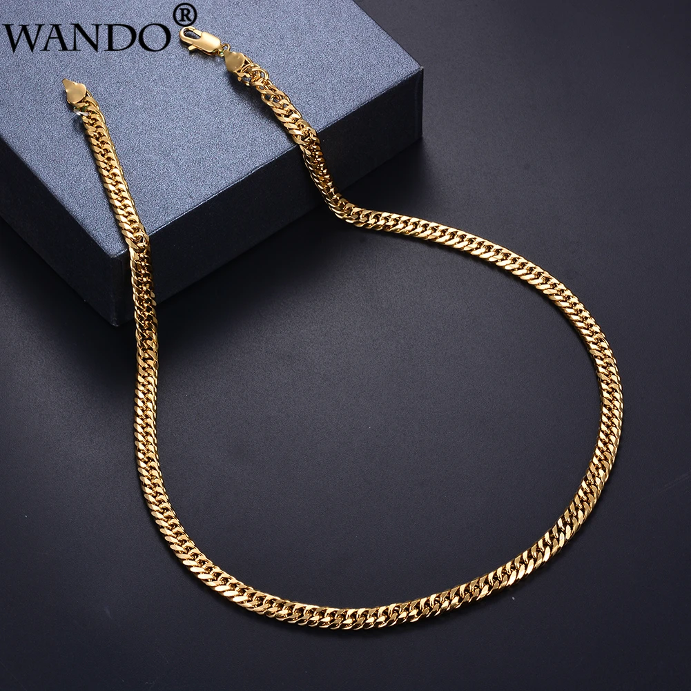 WANDO Fashoin Copper Chain Gold colour Necklaces For Men Link Chains Hiphop/Rock Jewelry 6mm width 50cm Long N16 | Украшения и